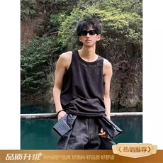 背心男2025夏季新款美式复古设计感小众宽松坑条无袖t恤坎肩汗衫，男装背心/马甲，四季星座505