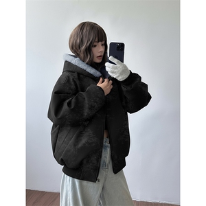 现货高品质美式高街冬季重磅座山雕大毛毛领pu皮棉衣男女加厚外套