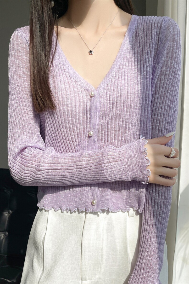 冰丝针织开衫女薄款外套披肩短款外搭配裙子防晒衫夏季上衣小罩衫,女装蕾丝衫/雪纺衫,菲奥羊绒
