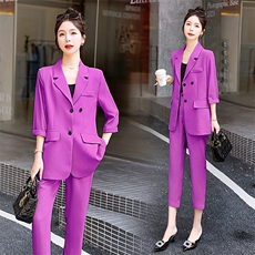 2023春秋夏季新款简约时尚休闲气质西装翻领舒适两件套裤，女装套装/套裙，贵人树