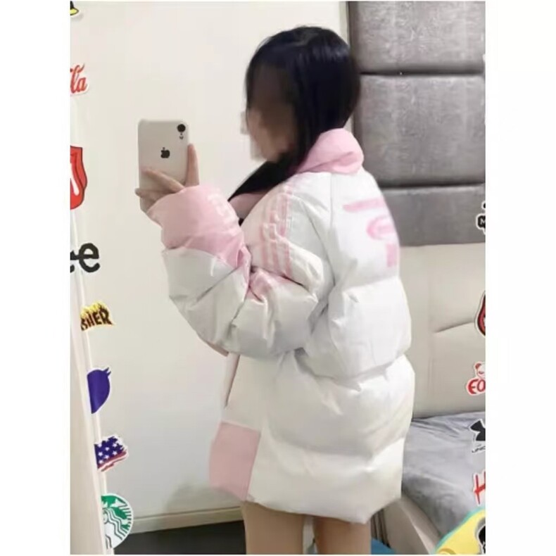 ins大码撞色粉色棉服外套女冬季2025新款宽松加厚防风休闲面包服,男装棉衣,星座506A