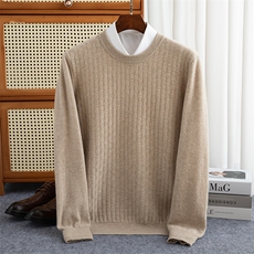 男士圆领羊毛衫男加厚2024年秋冬季保暖毛衣男式条纹针织衫，男装羊毛衫，赛冬羊绒