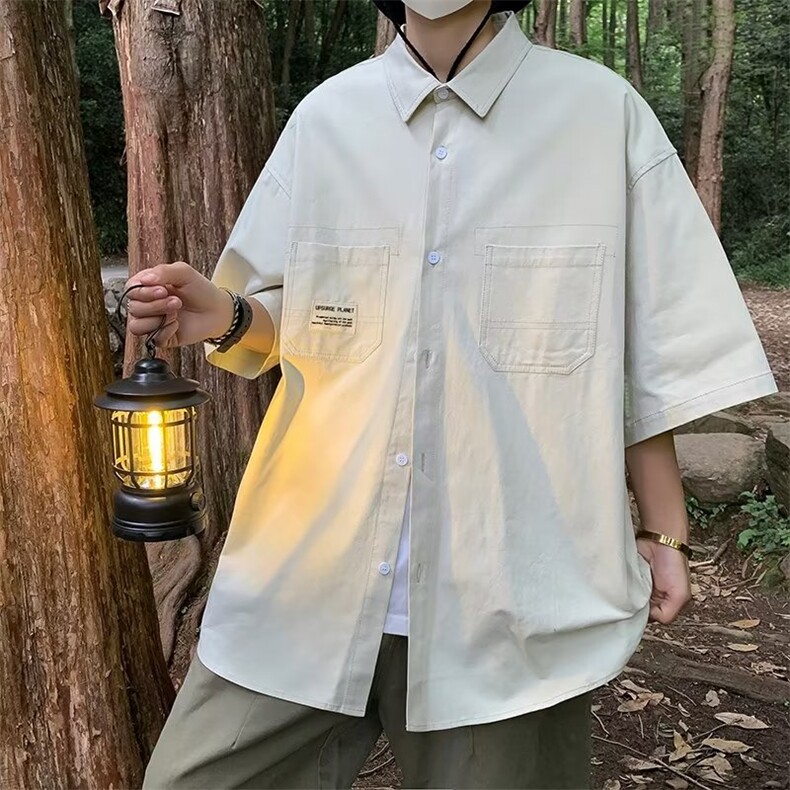 五分袖夏季潮流气质新款青春流行潮衬衫方领原宿纯色男简约,男装衬衫,星座716-4