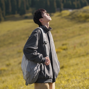 美式复古麂皮绒外套男秋冬季加厚青少年户外潮牌棉服翻领工装夹克图片