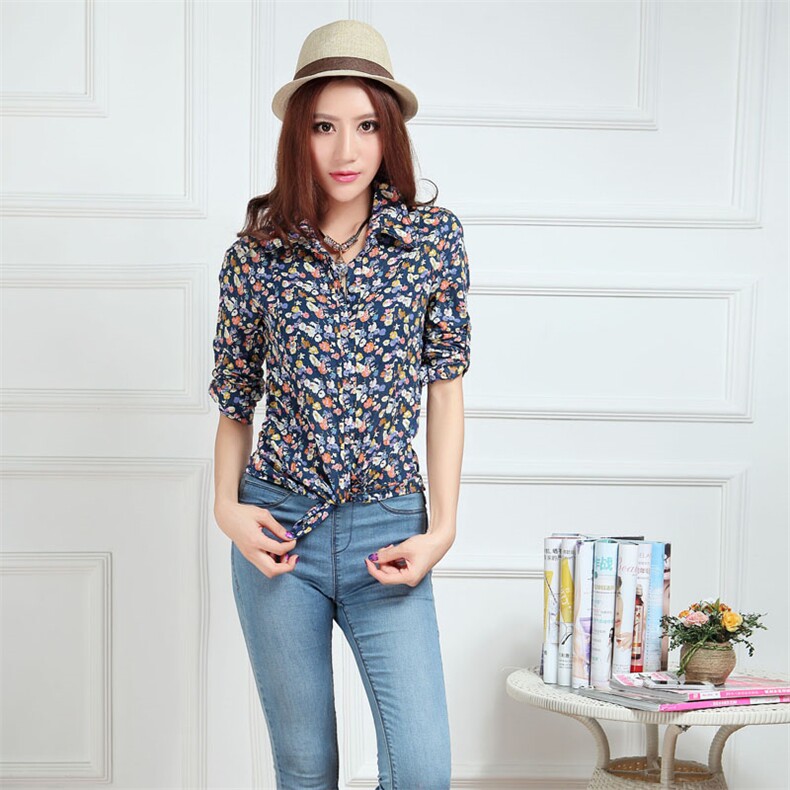 长袖修身甜美2024秋季印花显瘦百搭气质衬衫，女装衬衫，风姿绰