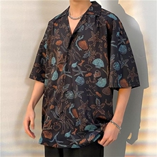 日系五分袖春夏季新款衬衫潮流慵懒男方领宽松型衬衫C1313P30，男装衬衫，星座1116-2