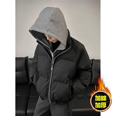 现货高品质重磅工艺美式高街假两件PU皮棉衣男女加厚棉服外套，男装棉衣，电商A486