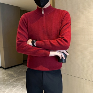 秋冬店主风社会小伙半高领纯色套头针织毛衣301A-1/M91/P58图片