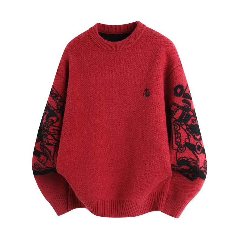 M723-特P58男学生新年衣服青少年红色毛衣外套加厚提花针织衫,男装针织衫/毛衣,电商D310B