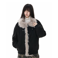 现货重磅硬挺boxy羽绒棉衣座山雕大毛毛领洗水麂皮棉服冬外套，男装棉衣，电商A486