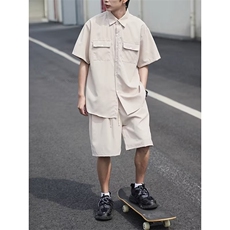 套装男韩版潮流工装衬衫短袖2023夏季新款isn宽松五分裤W4811-P45，男装休闲套装，星座412-2