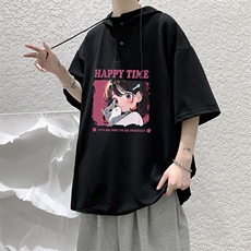 LD54353-P45NASA连帽短袖t恤男大码胖子带帽五分袖中袖，男装T恤，电商A040