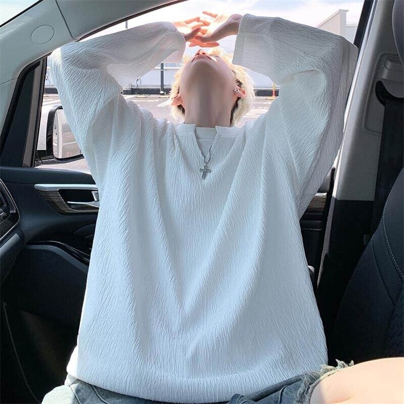 特批P25无差价秋季新款肌理感V领卫衣打底衫男潮休闲长袖T恤T1704,男装T恤,电商A001