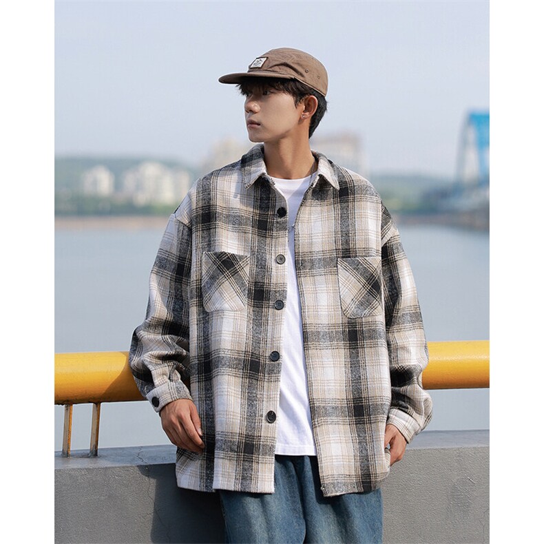 小香风复古格子加厚衬衫夹克外套休闲情侣宽松C2200-P45【特价】A,男装夹克,电商A007