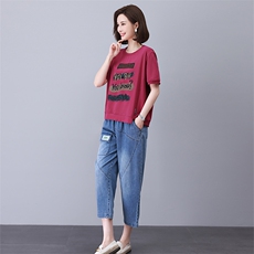 时尚休闲印花拼接套装女宽松显瘦百搭两件套，女装套装/套裙，叶笙衣