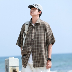 新款跨境专版宽松潮流长袖格子衬衫男图片