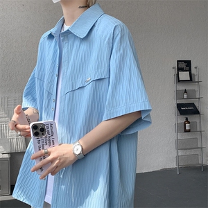 CS1140特-特批40  控78 肌理纹oversize宽松情侣短袖短袖大码衬衫图片
