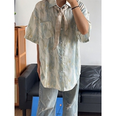 2025夏季新款港风夏威夷冰丝沙滩衬衫印花短袖CS309-P30，男装T恤，星座301C-5