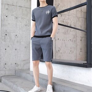 夏季短袖t恤男潮牌套装初中高中学生运动一套帅气两件套T779-P42图片
