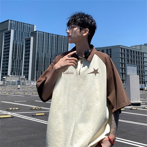港风重磅全棉撞色插肩袖polo衫短袖男T恤GP3186-P45控78图片