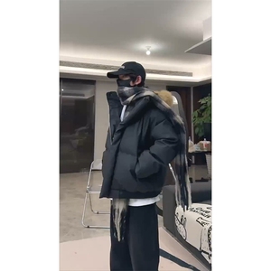 现货三防重磅硬挺boxy短款羽绒棉衣座山雕大毛毛领PU皮棉服外套冬图片