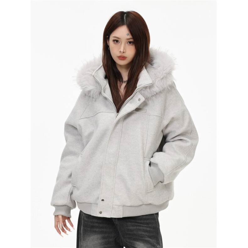 1506-1/M78861/P99灰色美式复古连帽毛呢棉服女款,男装棉衣,星座1506-1