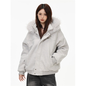 1506-1/M78861/P99灰色美式复古连帽毛呢棉服女款图片
