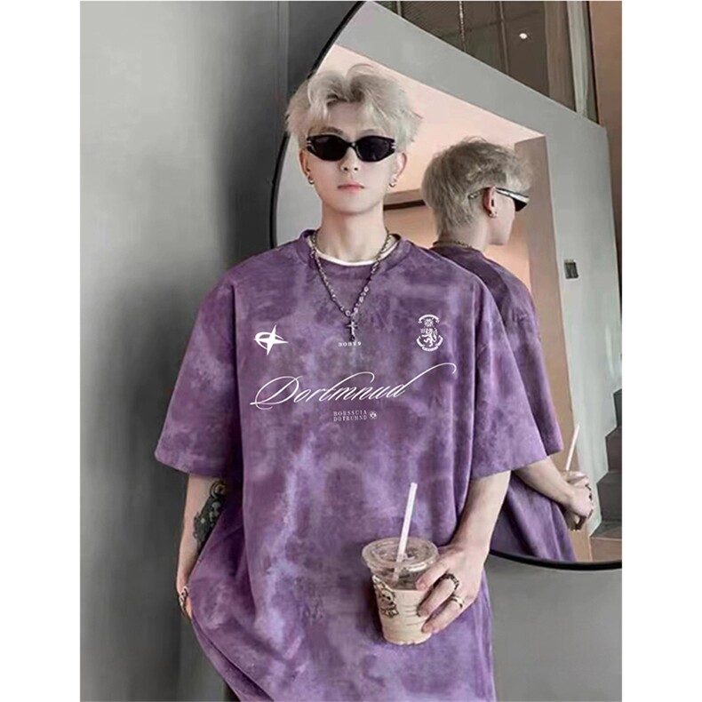 抖音得物供货240克美式潮美式高街复古做旧潮牌扎染印花T恤AT3102图片