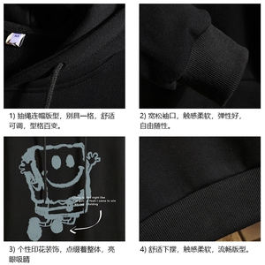 WY2245-P35 纯连帽卫衣男大码运动帽衫宽松薄 砖墙图片