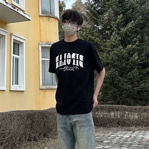 万针全刺绣工艺抖音得物高品质260克重磅纯棉双纱美式高街短袖T恤图片
