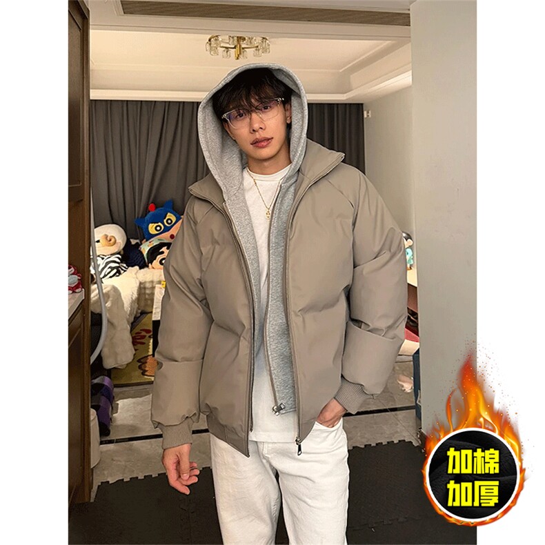 现货高品质重磅工艺美式高街假两件PU皮棉衣男女加厚棉服外套,男装棉衣,电商A443