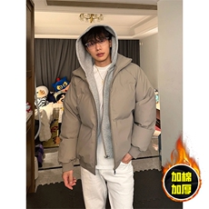 现货高品质重磅工艺美式高街假两件PU皮棉衣男女加厚棉服外套，男装棉衣，电商A443