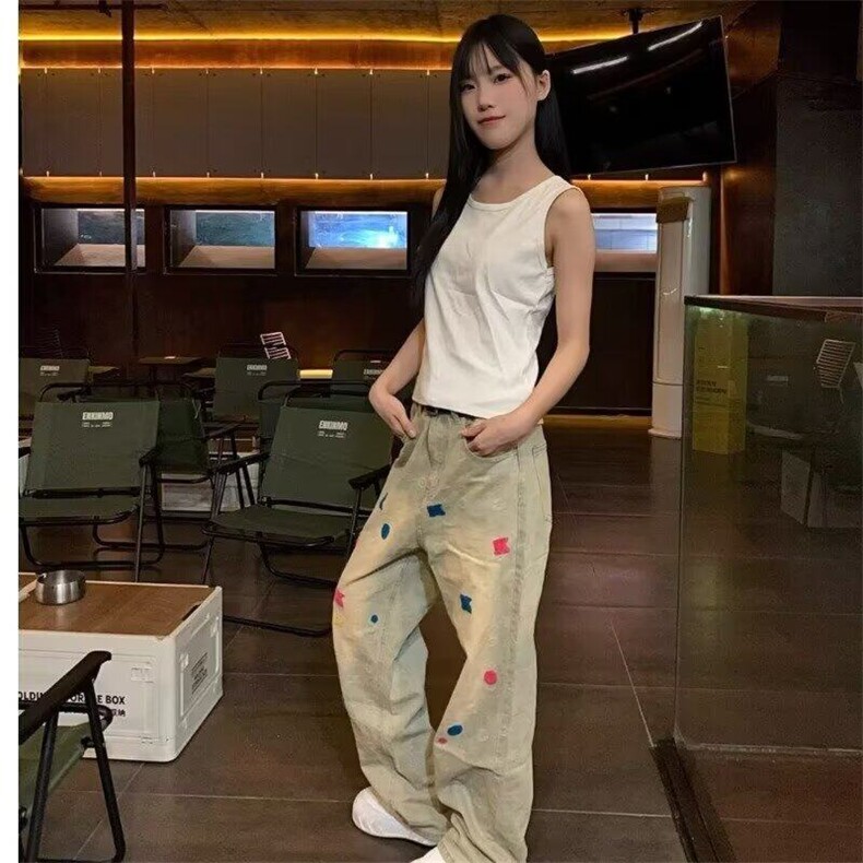 美式复古设计感青少年夏季新款牛仔裤男女宽松直筒阔腿高街裤子潮,男装牛仔裤,星座302B-3