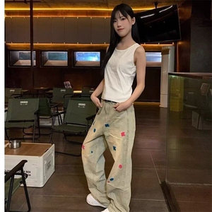 美式复古设计感青少年夏季新款牛仔裤男女宽松直筒阔腿高街裤子潮图片