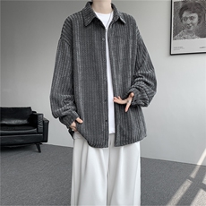 8XL-M鱼骨纹小香风衬衫男生春秋衬衣宽松慵懒垂感外套CS29009P45，男装衬衫，电商B312