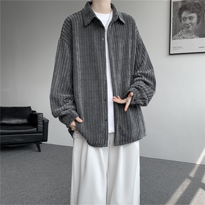 8XL-M鱼骨纹小香风衬衫男生春秋衬衣宽松慵懒垂感外套CS29009P45图片