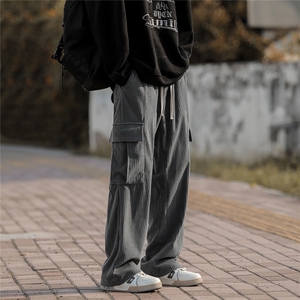 2024拖地裤灯芯绒工装裤宽松百搭直筒长裤阔腿裤男港风K507-3/P50图片