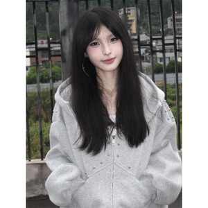 抖音得物高品质 26春装美式高街铆钉杜宾犬耳朵开衫卫衣外套W125图片