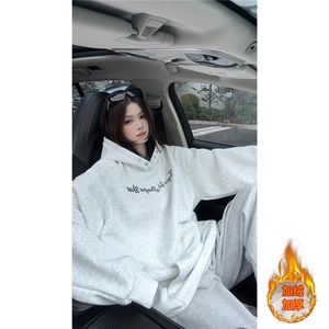！个性绣花拼接撞色卫衣冬季加绒连帽衫外套WR2250JR-P65控98图片