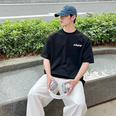 万针全刺绣工艺抖音得物高品质260克重磅纯棉双纱美式高街短袖T恤，男装T恤，电商A486-1
