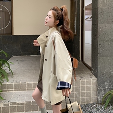 英伦风浅卡其色风衣外套女2025早秋新款高级小众巨好看中长款大衣，女装短外套，2C129