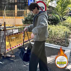 480G重磅加绒硬挺boxy男女秋冬美式高街结构双面连帽卫衣开衫外套图片