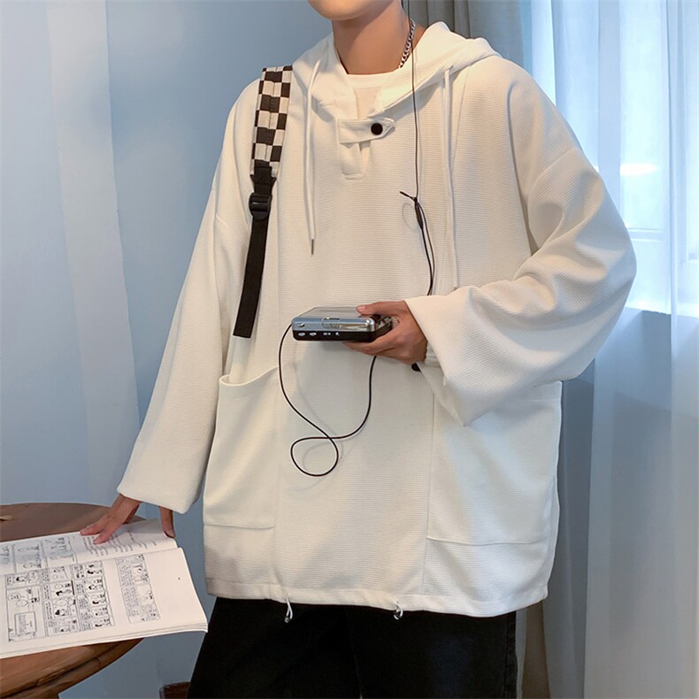WY6098/P60秋装新款套头华夫格卫衣男韩版潮学生宽松大码外套上衣,男装卫衣,电商A141