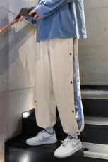 K3135/P55冬季毛呢排扣撞色休闲裤男学生潮束脚大码呢料直筒裤子，男装休闲裤，电商A141