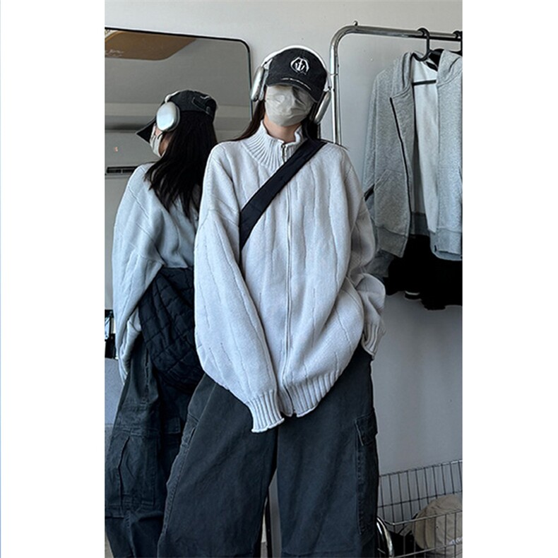 慵懒风男毛衣开衫加厚宽松中性风毛衣拉链外套W55-特P55,男装针织衫/毛衣,星座1212