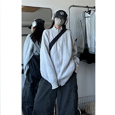 慵懒风男毛衣开衫加厚宽松中性风毛衣拉链外套W55-特P55，男装针织衫/毛衣，星座1212