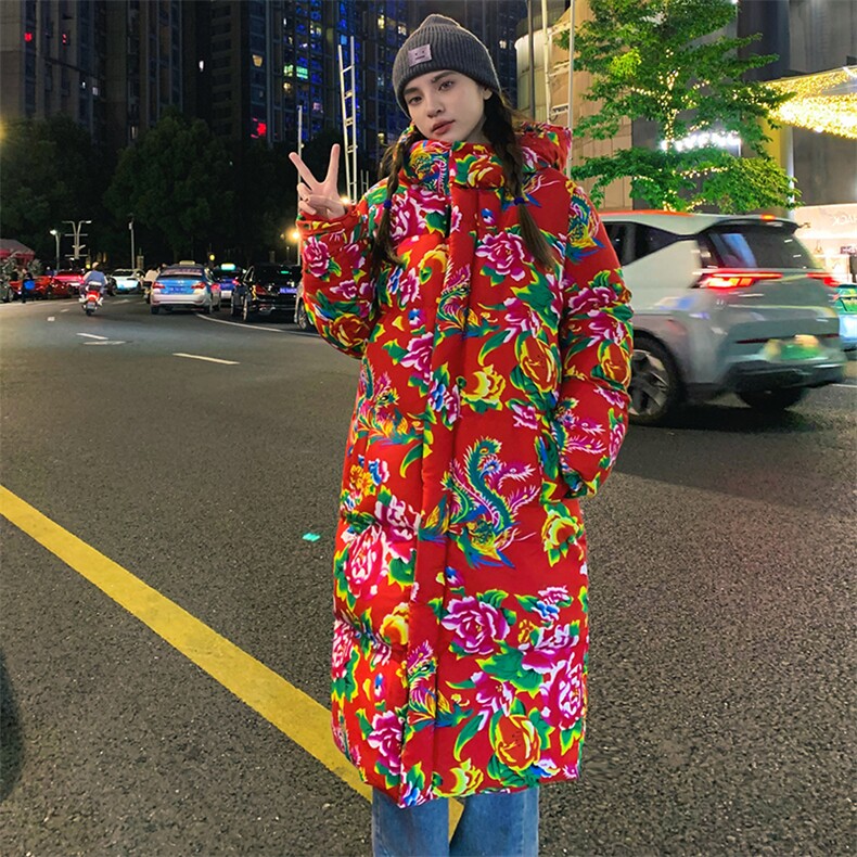 A5长款棉衣外套东北大花风汉服男女宽松保暖防寒连帽棉袄情侣,男装棉衣,星座115A(原星座507）