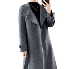 时尚御姐风紫色长款高领羊毛大衣百搭显瘦休闲外套，女装双面呢大衣，乾庄羊绒