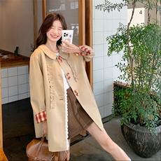 卡其色娃娃领风衣外套女2025秋季新款设计感小众减龄宽松休闲上衣，女装短外套，2C230