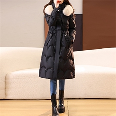 2022女冬新潮流工艺纯色气质中长款舒适保暖狐狸毛羽绒服90%外套，女装羽绒服，艾贝斯